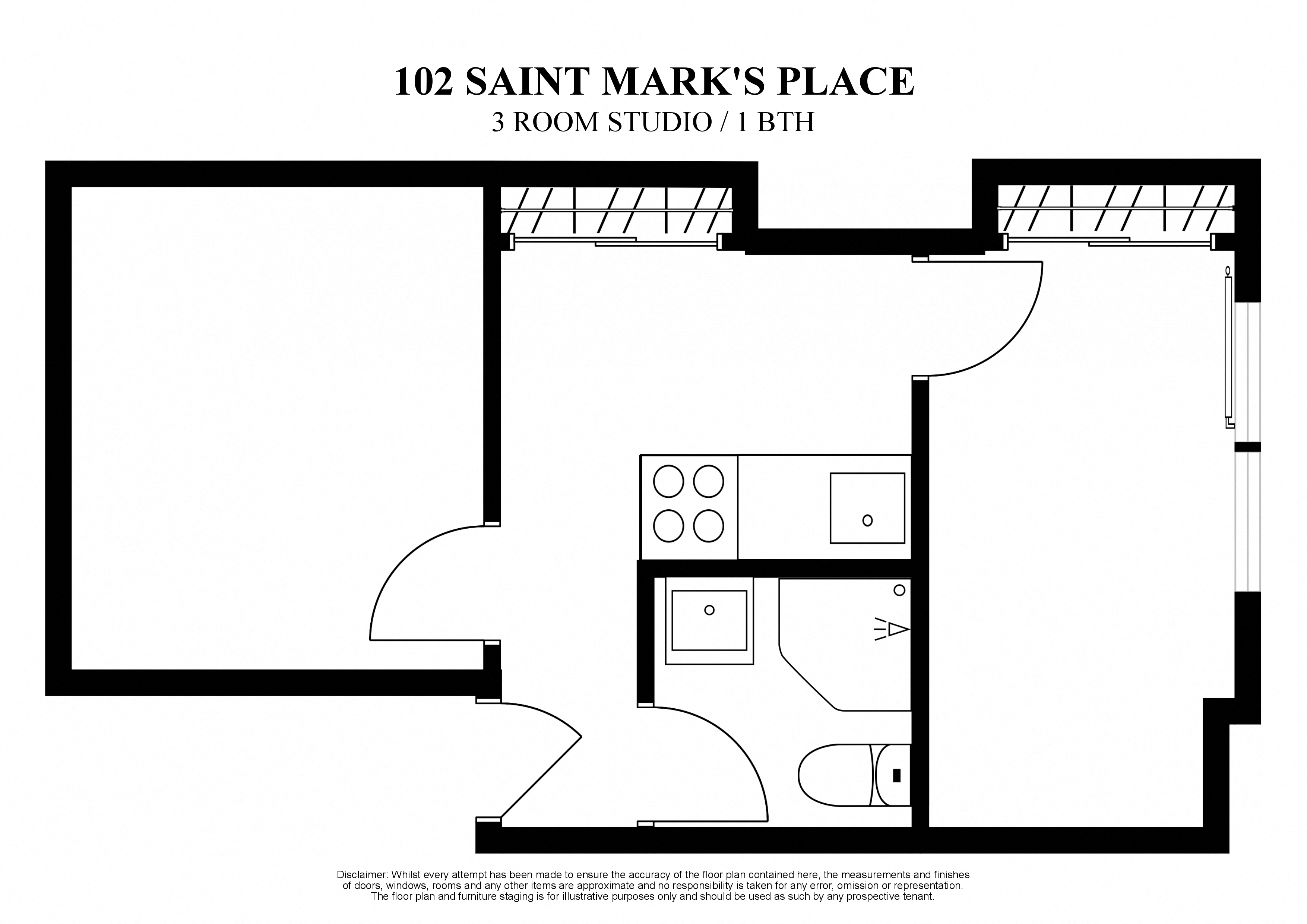 Floor plan for studio, 1 bath